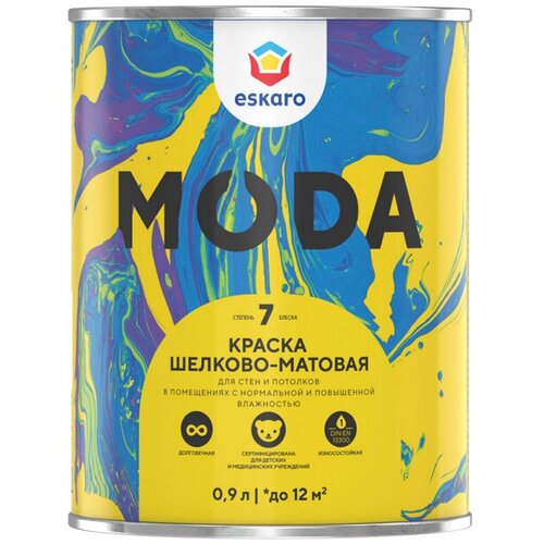 Краска акриловая eskaro moda 7 база а для стен и потолков 09л белая арт4630042540316 2557₽