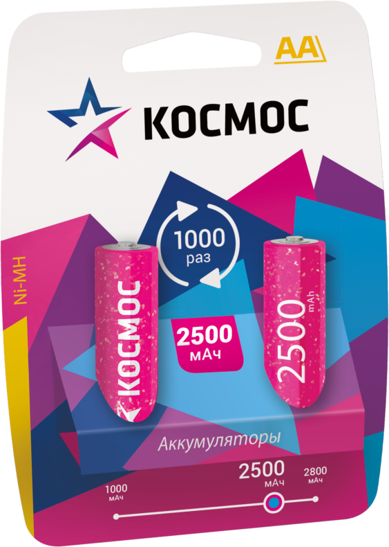 Аккумулятор космос (AA, 2500mAh, 2 шт.) (KOCR6NIMH2500MAH2BL)