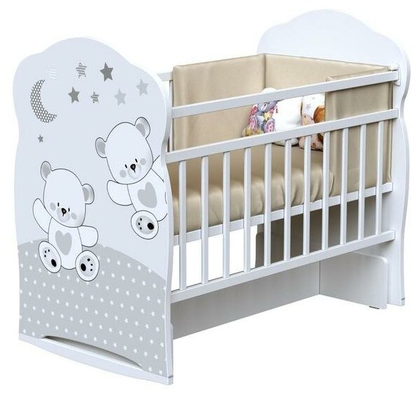 Кровать детская FUNNY BEARS колесо-качалка с маятник (белый) (1200х600) 7069191