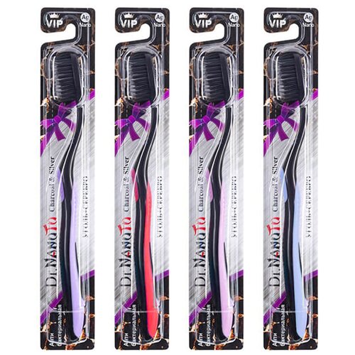 Зубная щетка Dr. NanoTo Charcoal  & Silver с наночастицами серебра и древесного угля (набор из 4 шт) (Южная Корея)