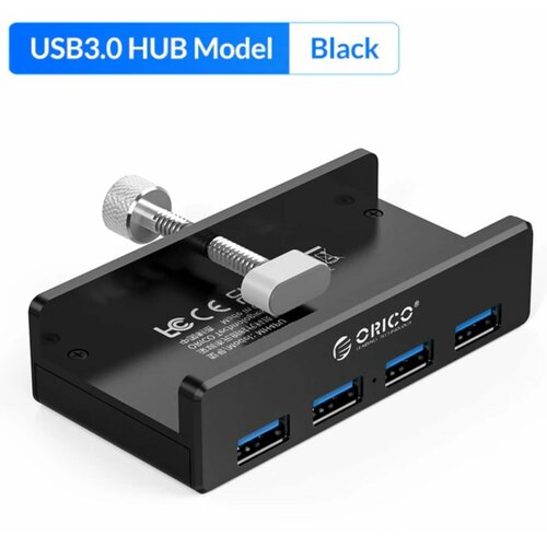 USB 3.0 хаб концентратор с зажимом 4 порта 5Gbps Aluminum Black