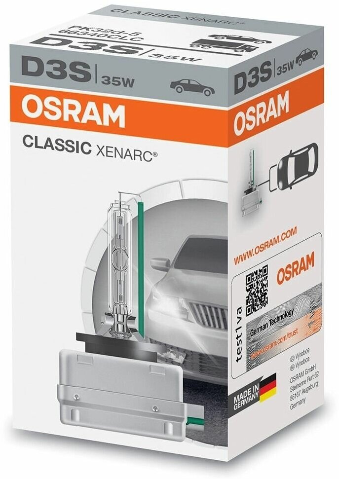 Ксеноновая лампа Osram D3S 35W Xenarc Classic 1шт, p32d-5, 66340clc /QR код подлинности/