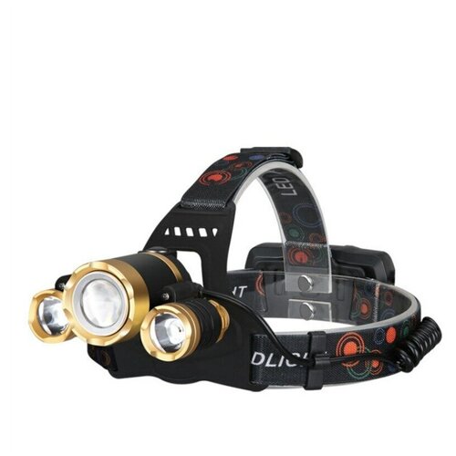 фото Сверхмощный налобный светодиодный фонарь с тремя интегрированными фонарями и регулировкой угла функционирующий от аккумуляторов нет