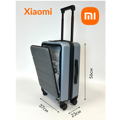 Умный чемодан Xiaomi, поликарбонат, ABS-пластик, полиэстер, водонепроницаемый, износостойкий, усиленные углы, ребра жесткости, 36 л, размер S, голубой