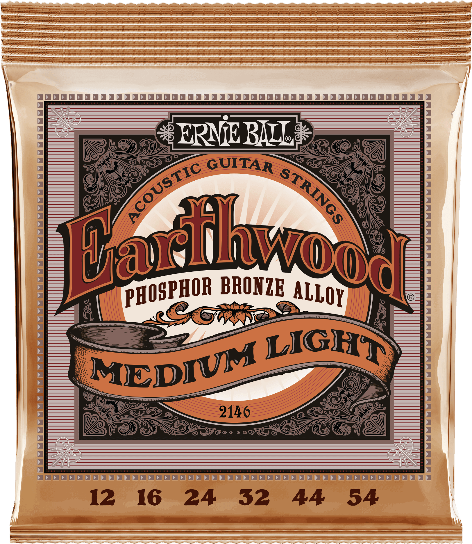 Струны для акустической гитары Ernie Ball 2146 Earthwood 12-54, комплект из 6 струн, обмотка из фосфорной бронзы