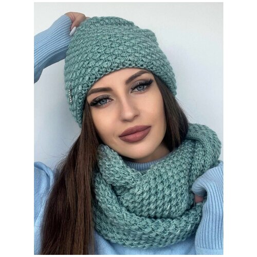 фото Женская шапка подростковая зимняя бини со снудом и подкладом, теплая нет бренда