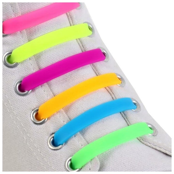 Набор шнурков для обуви 6 шт силиконовые плоские 13 мм 9 см цвет «радужный»
