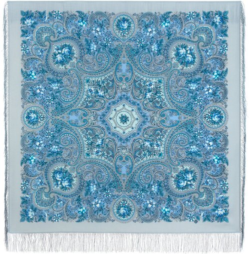 Платок Павловопосадская платочная мануфактура, 125х125 см, голубой, серый