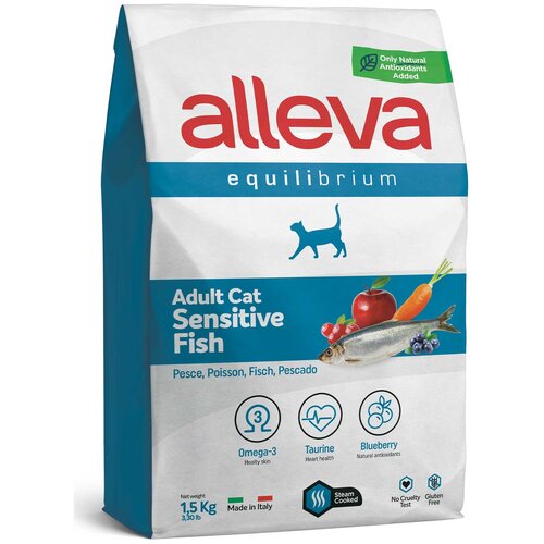 Сухой корм для кошек Alleva Equilibrium Sensitive, при чувствительном пищеварении, с рыбой 1.5 кг
