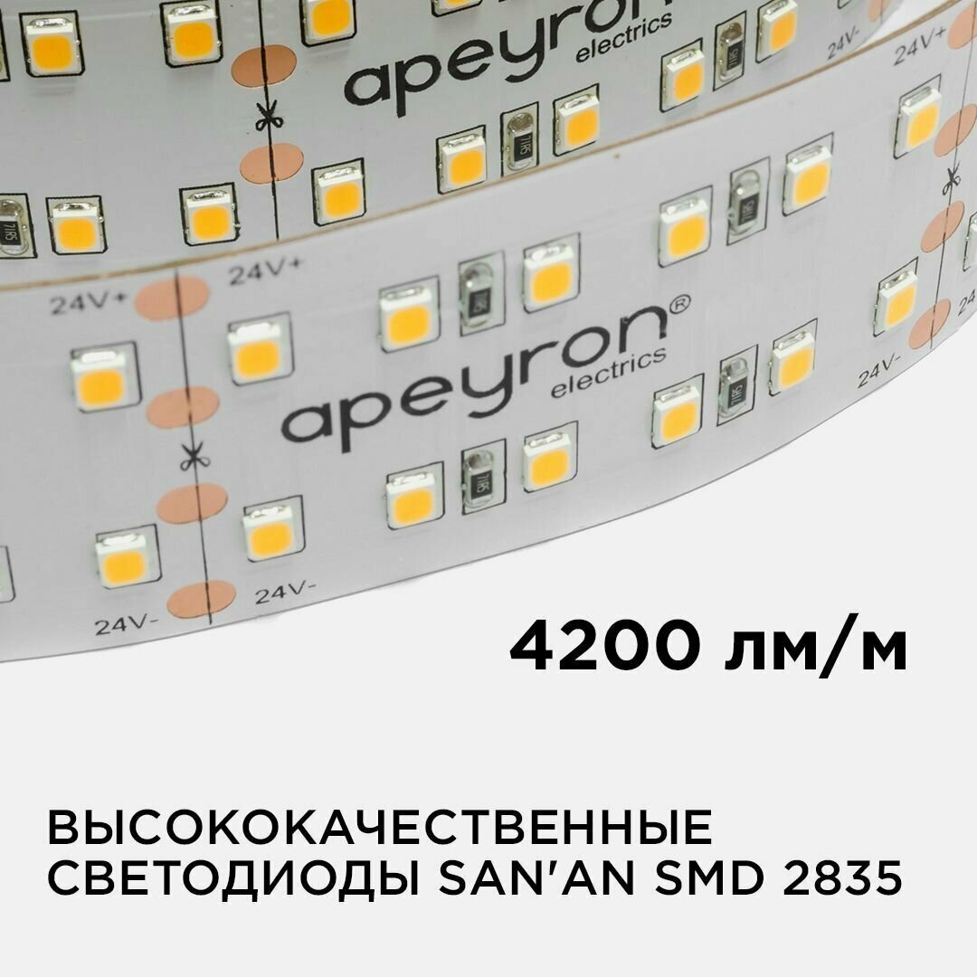 Светодиодная лента Apeyron 41W/m 240LED/m 2835SMD холодный белый 5M - фото №8