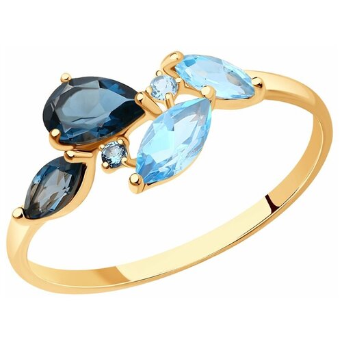кольцо sokolov из золота с голубыми и синими топазами 715005 размер 16 Кольцо SOKOLOV, красное золото, 585 проба, топаз, фианит, размер 16.5, голубой, синий