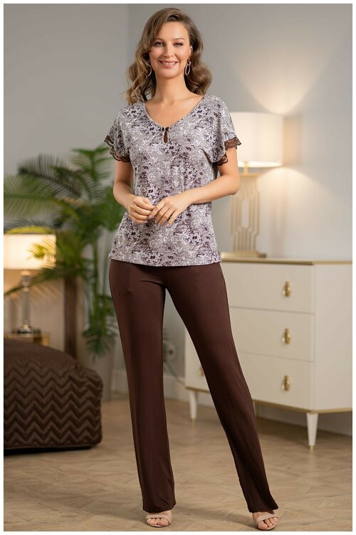 Пижама Mia-Mella, короткий рукав, размер S, коричневый