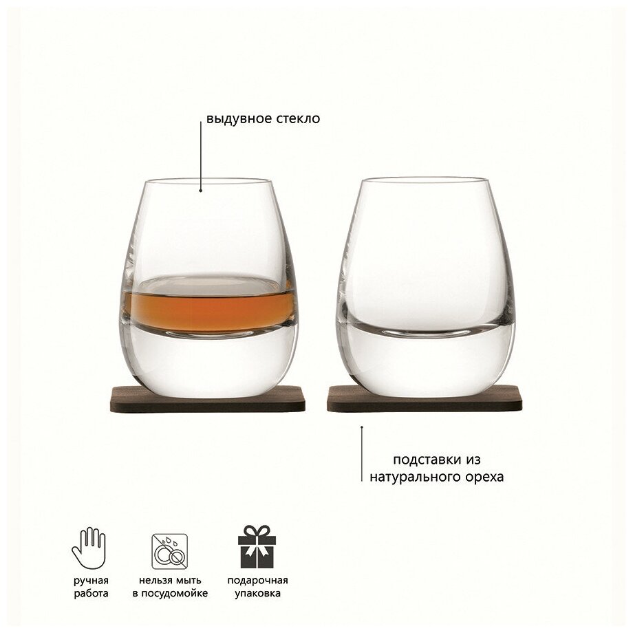 Набор из 2 стаканов Lsa International LSA Islay Whisky с деревянными подставками, 250 мл