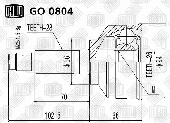 ШРУС наруж. для а м Kia Carnival (98-) перед прав лев Trialli GO 0804