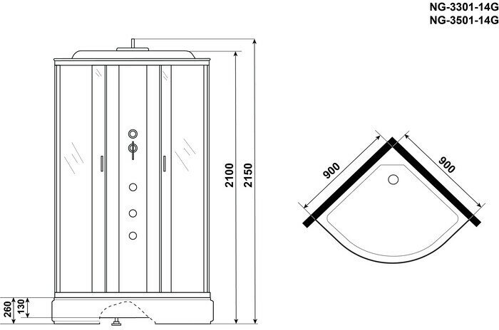 Душевая кабина Niagara NG-3301-14G 90х90х215