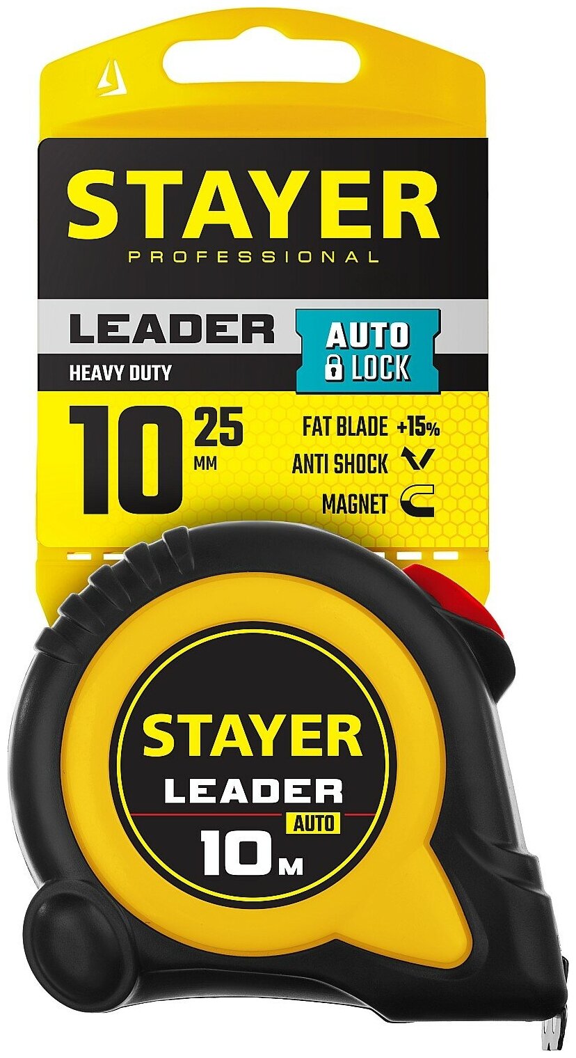 STAYER Leader 10м х 25мм, Рулетка с автостопом (3402-10-25) - фотография № 4