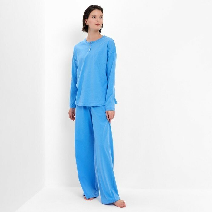 Пижама Minaku, брюки, длинный рукав, карманы, размер 52, голубой - фотография № 12