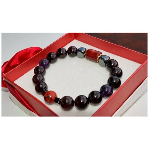 фото Славянский оберег, плетеный браслет coliete браслет из камней"энергия, спорт, карьера", гематит, яшма, аметист, гранат, 3 шт., размер 18.9 см, черный, красный