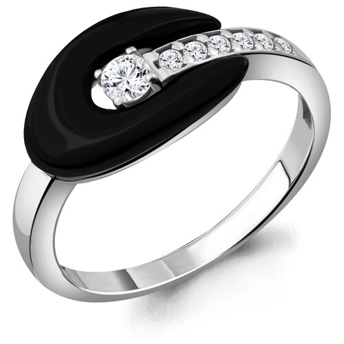 фото Серебряное кольцо aquamarine а68800а с фианитом и керамикой diamant-online