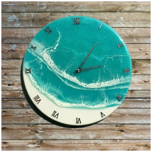 Авторские часы Лазурное море (ручная работа, размер d30) часы настенные, часы настенные бесшумные, часы настенные на кухню