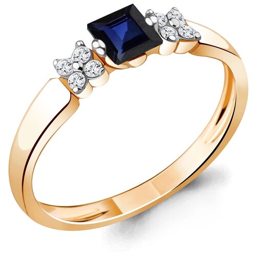 фото Золотое кольцо aquamarine 961875кс с бриллиантом и сапфиром diamant-online