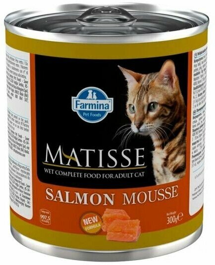 Корм влажный Farmina Matisse Salmon Mousse, для взрослых кошек, мусс с лососем, 1800г (300г x 6 шт.)