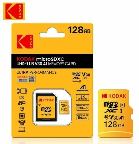 Карта памяти Kodak Micro SD класс 10 UHS-1 U3 V30 A1 128 ГБ 4K