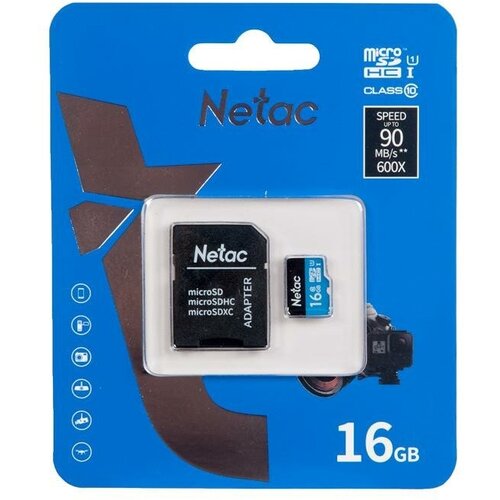 Флеш карта microSDHC 16GB Netac P500 (с SD адаптером) 80MB/s