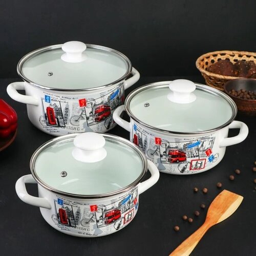 Набор эмалированных кастрюль 3 пр. Вояж-Экстра белый (1,5л, 2,3л, 3л)