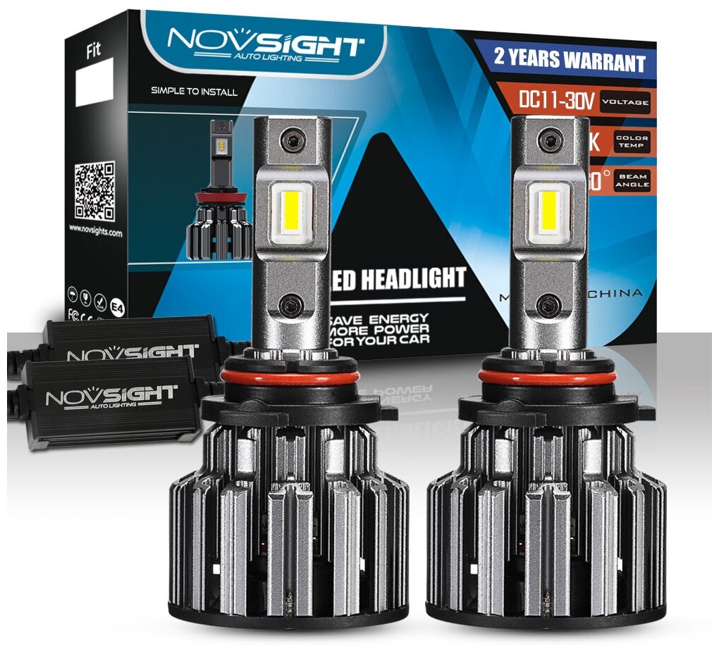 Светодиодная лампа Novsight F03 HB4 9006 цоколь P22d 70Вт 2шт 6000K 15000Лм белый свет LED автомобильная