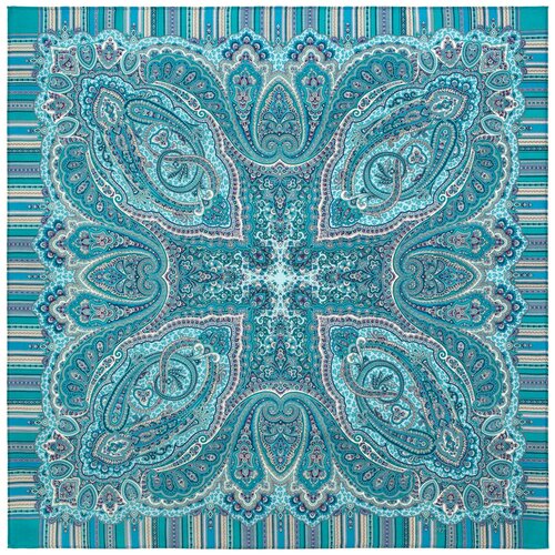 Платок шерстяной Павловопосадские платки Модница 3, голубой, 125 х 125 см