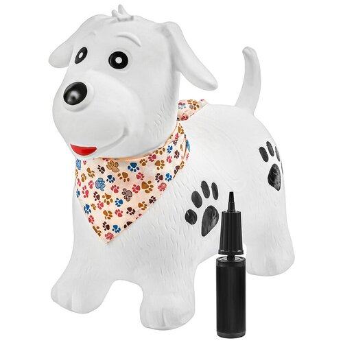 Прыгун Белая собака Бим, детская надувная развивающая игрушка-тренажер (в комплекте с насосом и платком-банданой)