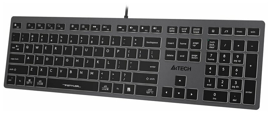 Клавиатура A4TECH Fstyler FX60, USB, серый [fx60 grey / white]