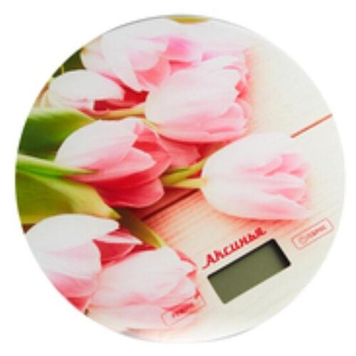 фото Весы аксинья кс-6503 кухонные "розовые тюльпаны"; 5 кг, стекло розовый