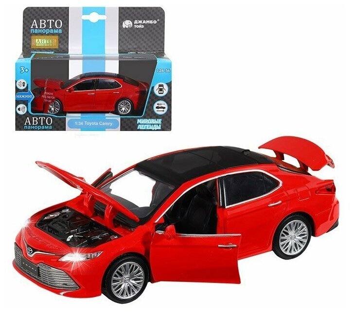 Машина автопанорама Toyota Camry, красный, 1/32, свет, звук, инерция, в/к 17,5*13,5*9 см