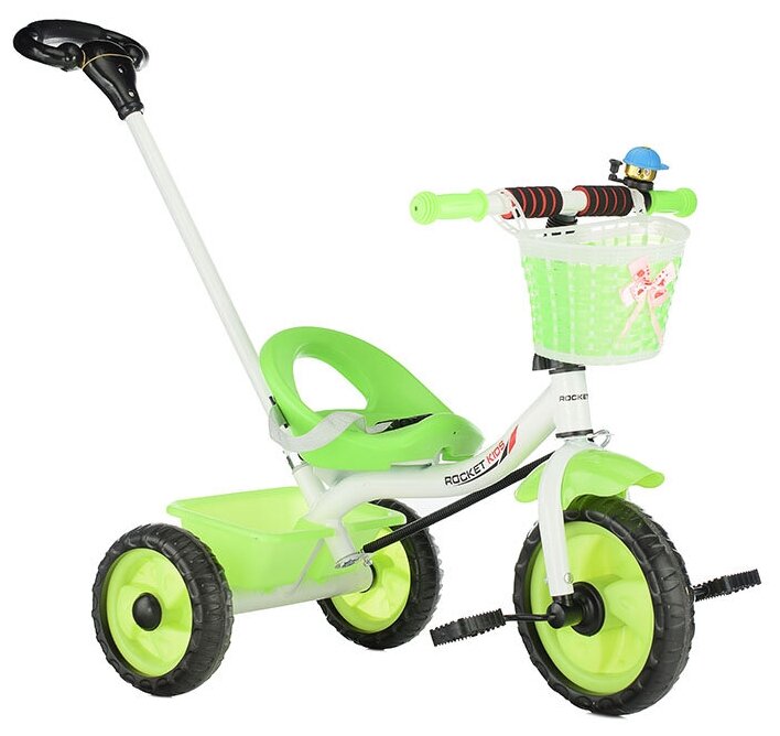 Велосипед детский трёхколесный, с родительской ручкой ROCKET XEL-568T-3, бело-зеленый