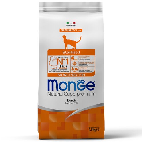 Сухой корм Monge Cat Speciality Line Monoprotein Sterilised для стерилизованных кошек, из утки