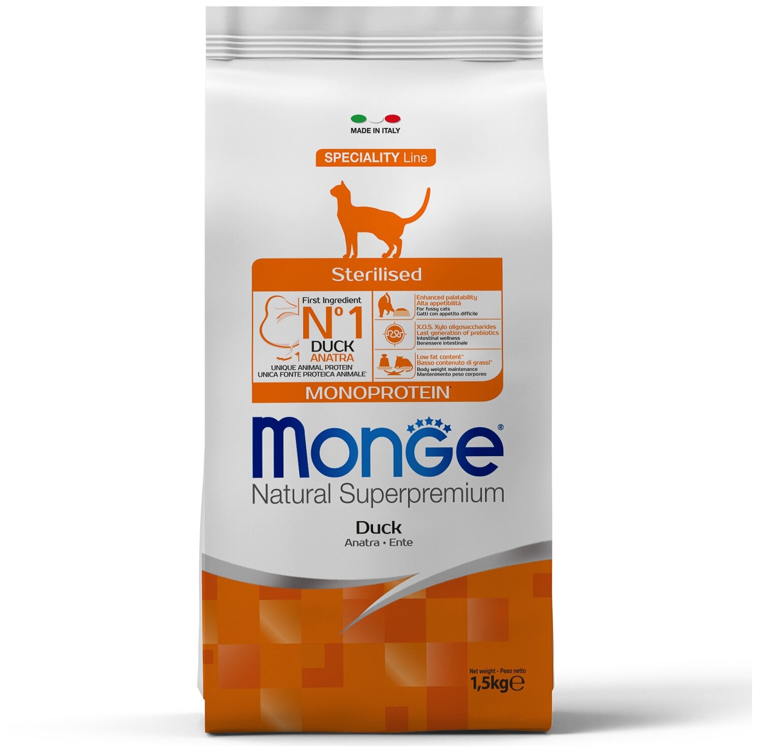 Monge Cat Monoprotein Sterilised Cухой корм для стерилизованных кошек, Утка 10кг