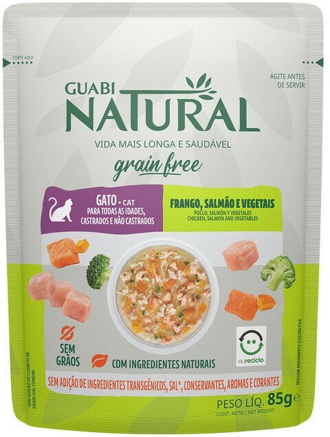 Влажный корм Guabi Natural Cat Grain Free кошек беззерновой курица лосось с овощами пауч 85 г х18 шт