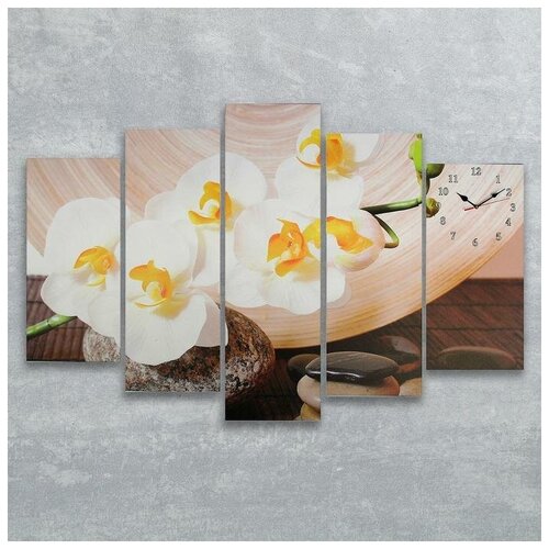 фото Часы настенные модульные «камни и белые орхидеи», 80 × 140 см