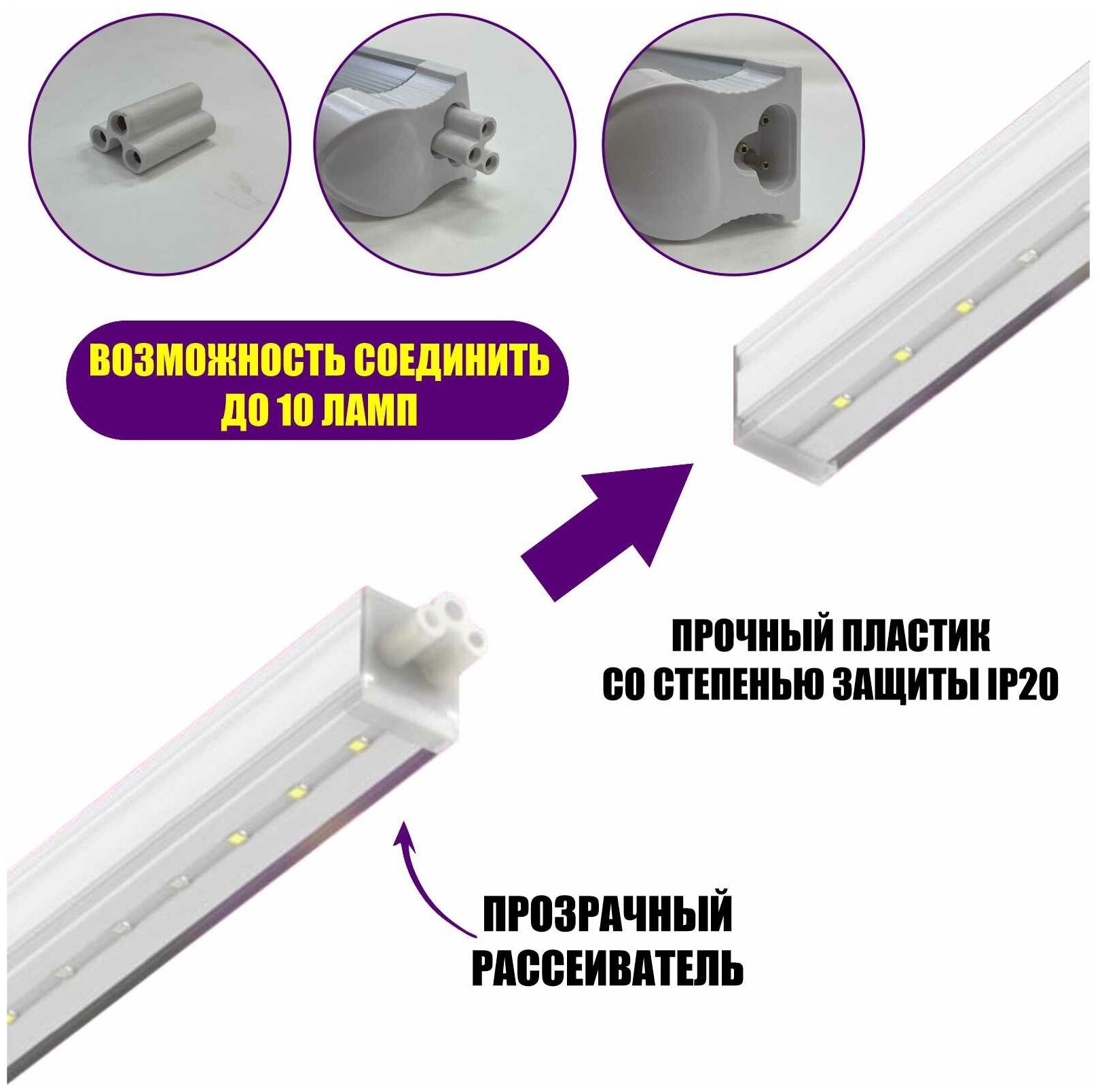 Фитолампа для растений, LED светильник с розовым свечением, 59 см - фотография № 4