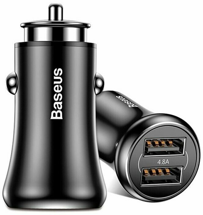 Зарядный комплект Baseus Dual-USB Car Charger 4.8A CCALL-GB01/GB09, черный