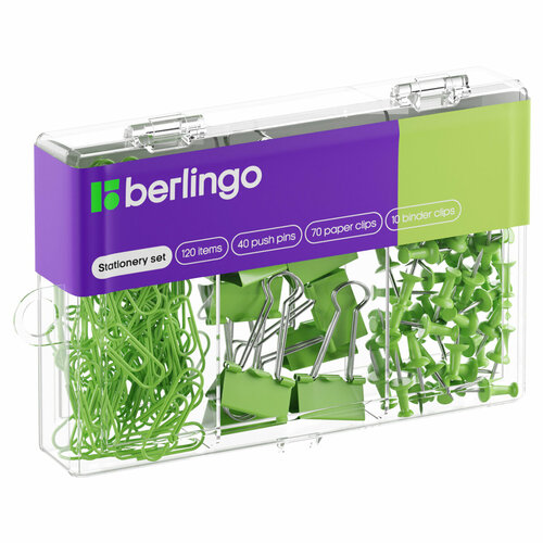 фото Набор мелкоофисных принадлежностей berlingo, 120 предметов, зеленый, пластиковая упаковка