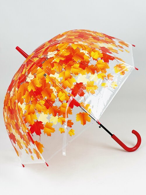 Зонт-трость Rainbrella, полуавтомат, купол 82 см, 8 спиц, система «антиветер», для женщин, красный