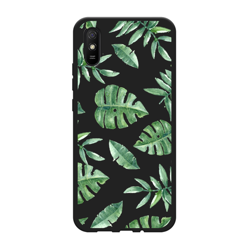 Матовый силиконовый чехол на Xiaomi Redmi 9A / Сяоми Редми 9А Нарисованные пальмовые листья, черный матовый силиконовый чехол нарисованные пальмовые листья на xiaomi redmi 9a сяоми редми 9а