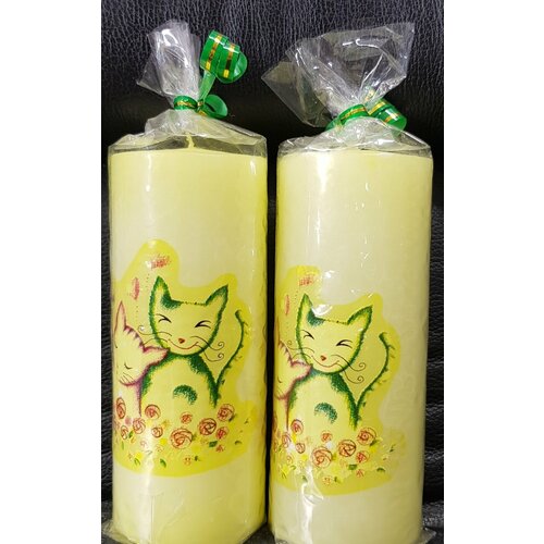 Набор свечей 2 штуки - Свеча декоративная Котики 5x5x12 см цвет мятный 599₽