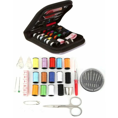Швейный набор 27 предметов в сумочке 12,5x12x2 см. / Набор для шитья дорожный, 27 предметов в сумке