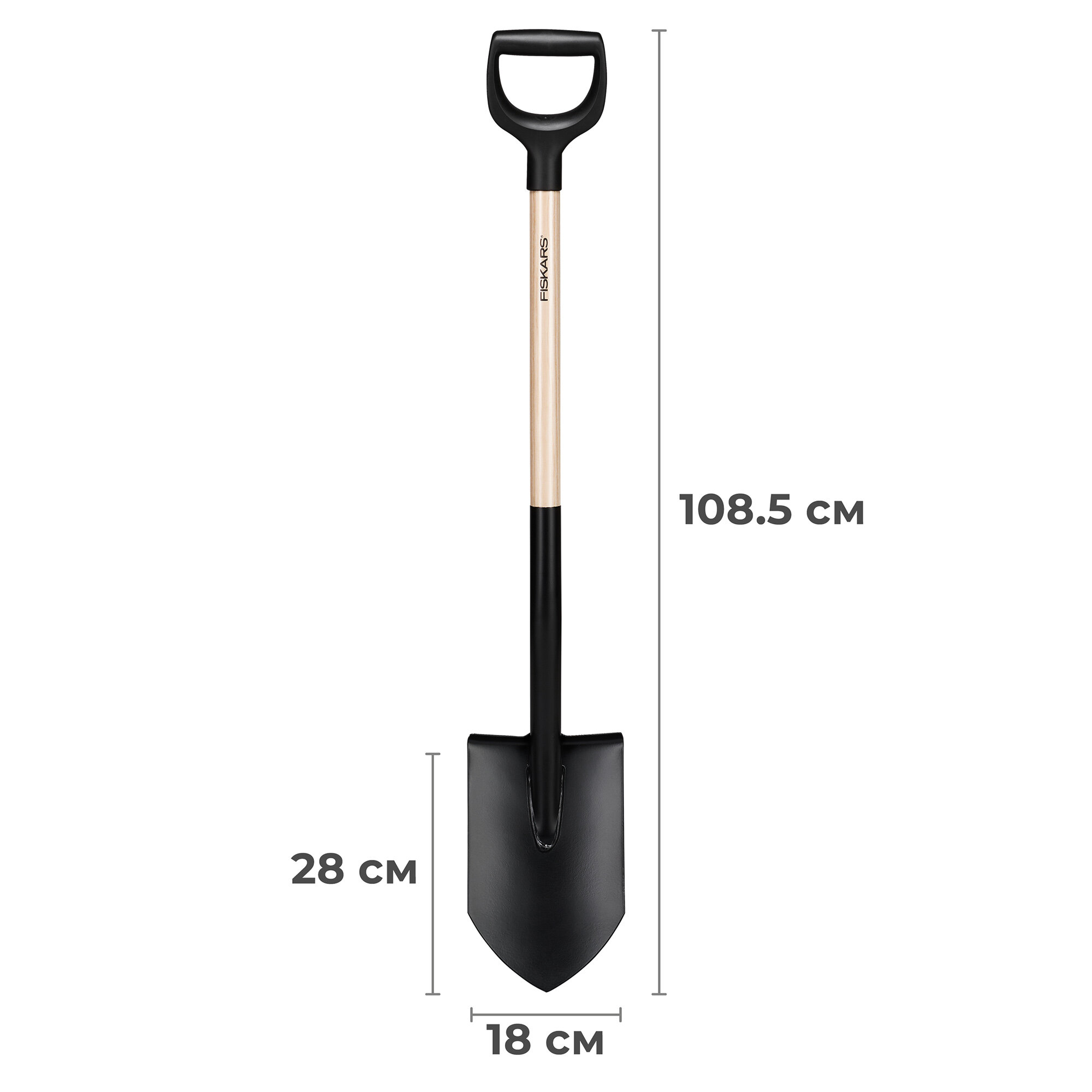 Лопата штыковая FISKARS Solid 1066721 деревянная, с черенком, ручкой, садовая, длина 108.5 см — фото 1