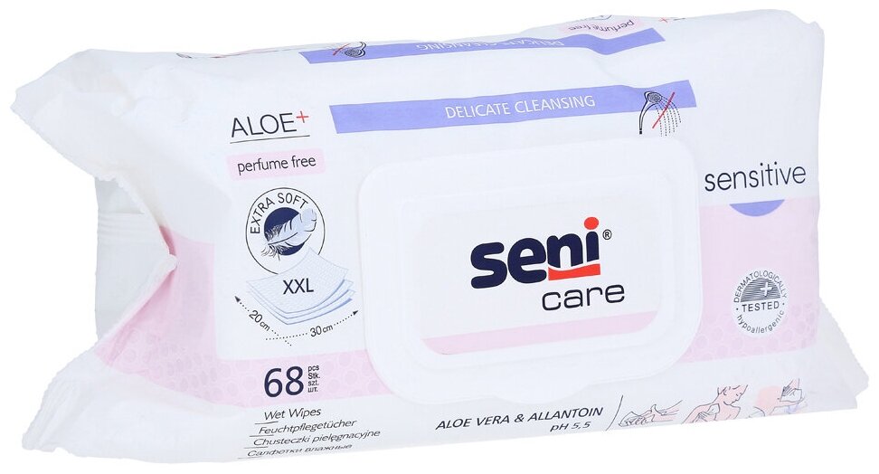Салфетки SENI CARE Sensitive влажн с Алоэ Вера и Аллантоином дчувст кожи 68