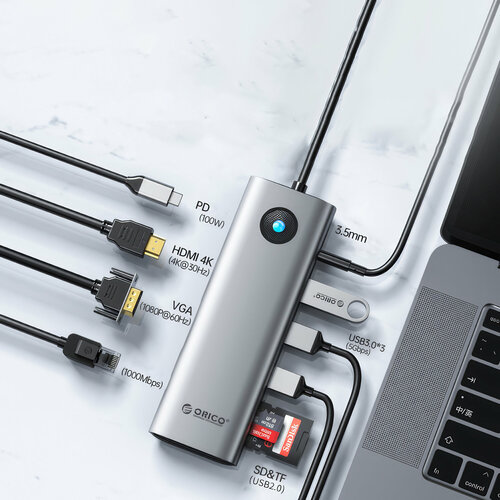 USB-хаб концентратор ORICO PW11-10P на 10 портов USB 303 серый 4400₽